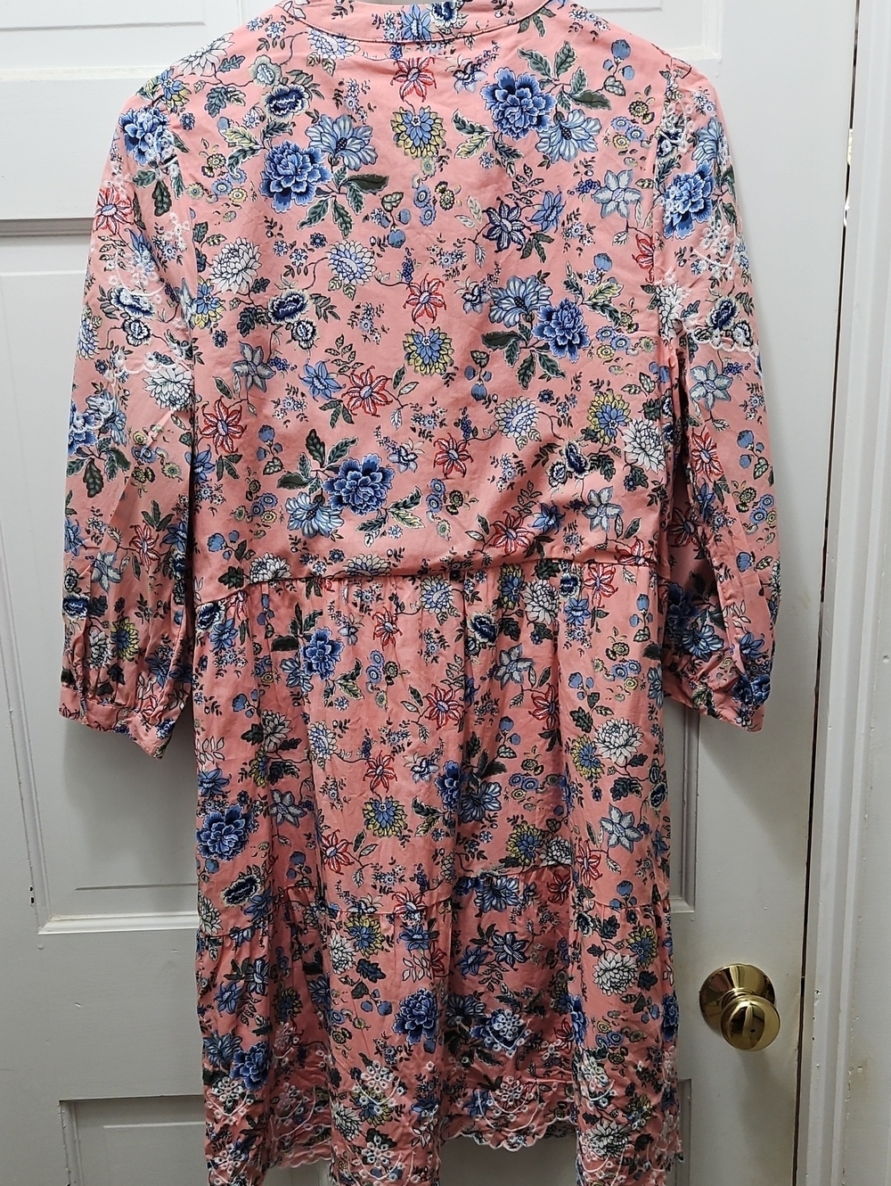 LOFT Pink Floral 3/4 Sleeve Tiered Dress Size 14 Embroidery - Picture 6 of 9